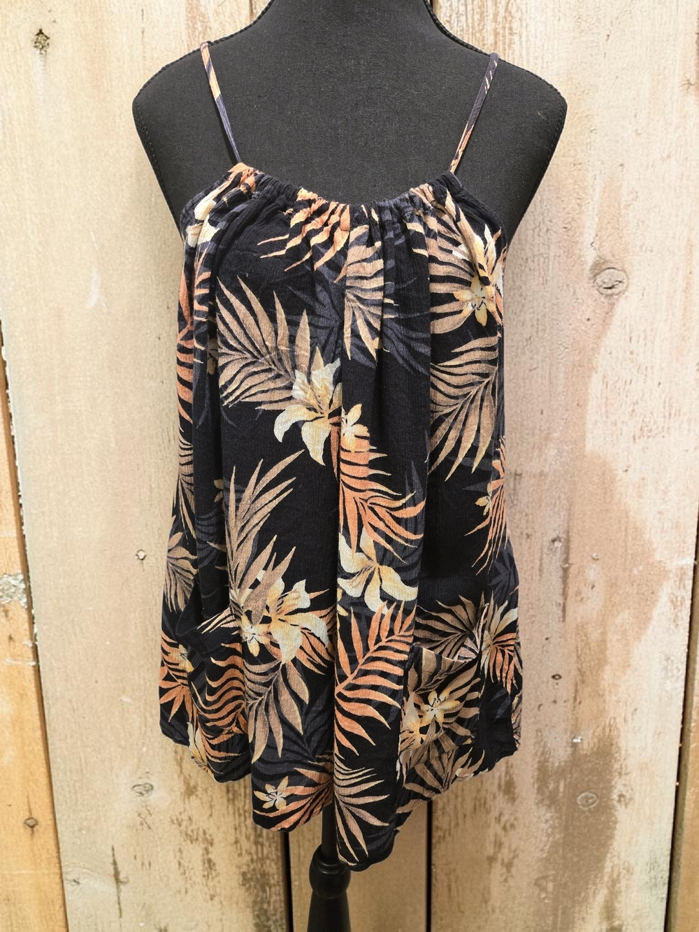 Womens Black Tropical Print Spaghetti Strap Romper Billabong MED